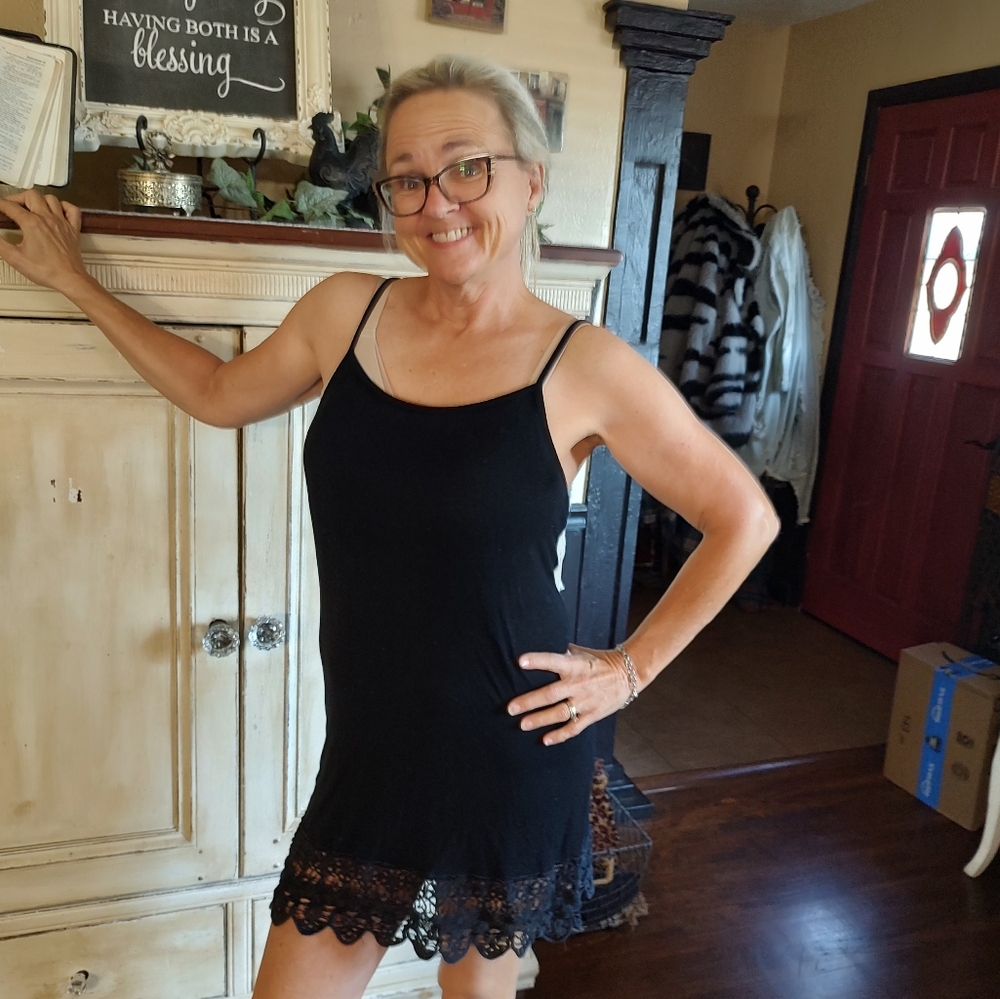 Elegant Black Lace Trim Slip Dress